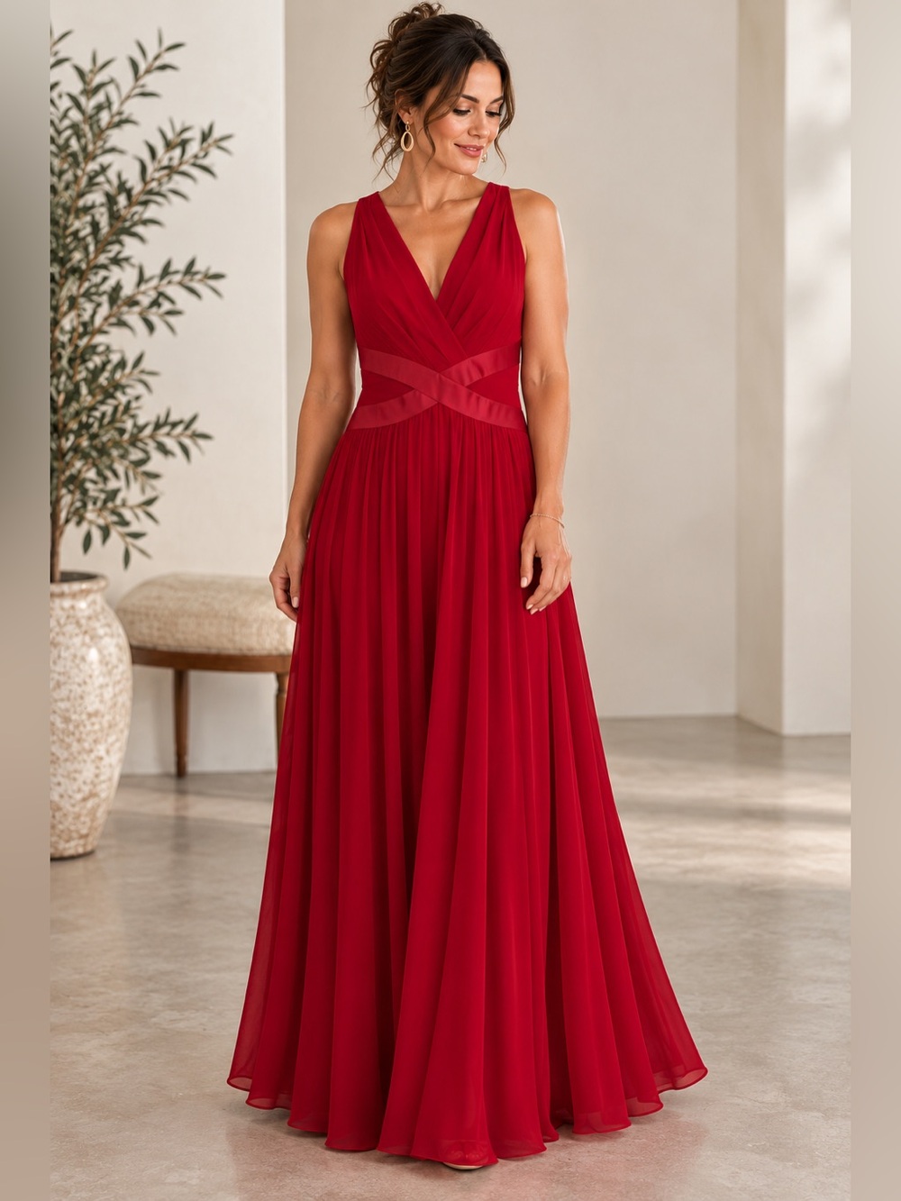 White House Black Market Sleeveless Deep Plunge Red Valentine Dress Size 4